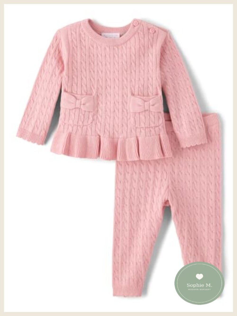Baby Girls 2 Piece Cable Knit Sweater and Pants Set Long Sleeve Playwear